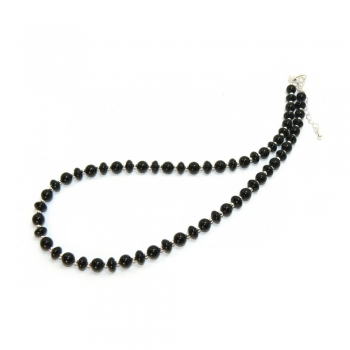 Onyx Necklace - Black Rondelle And Round Beads with Silver Spacers